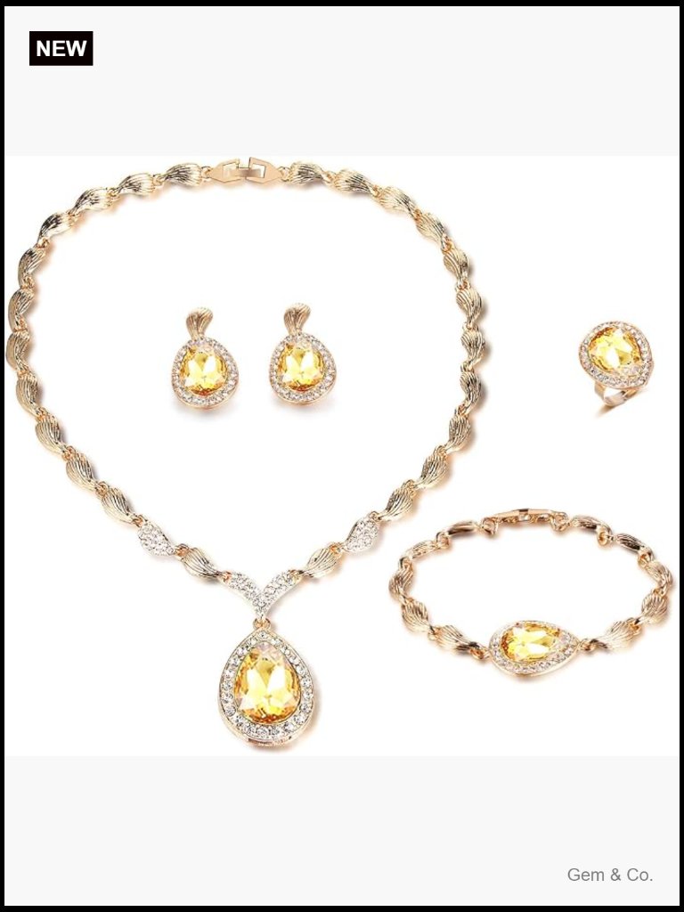 Luxury 18k Gold Plated Jewelry Set With Rhinestone Crystal Bib Necklace &